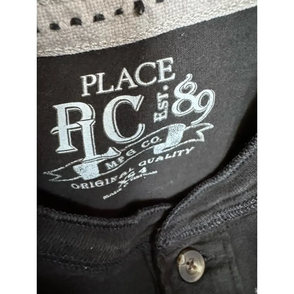 The Children's Place Boys Shirt XS 4 Gray Rock Hero Guitar Henley Long Sleeve‎